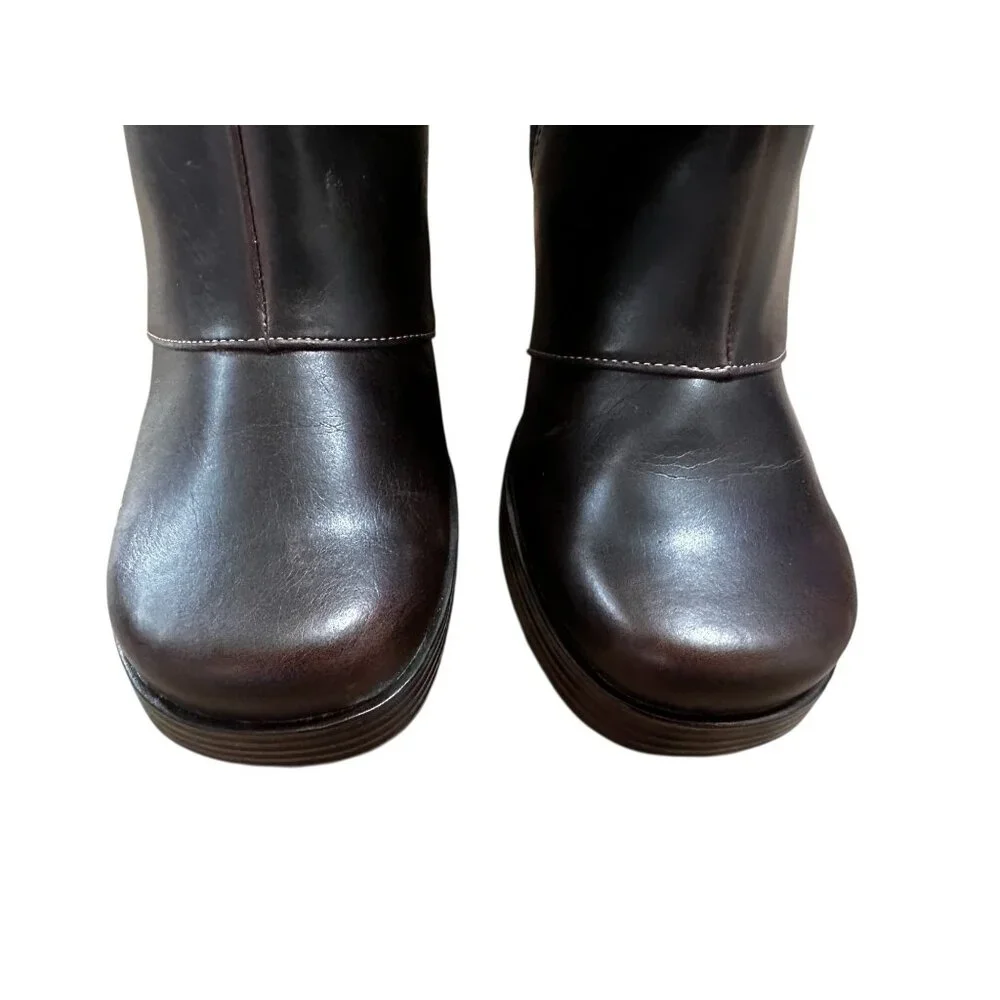 Vintage Y2K LEI Platform Boots Women 8.5 Brown Chunky Retro Zip Buckle 70s Moto